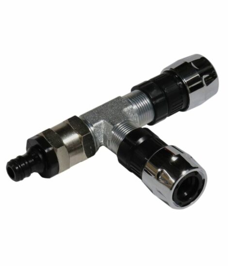 T-COUPLING WITH FITTINGS FOR TWO HOSES